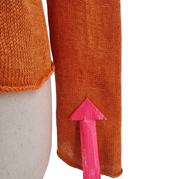 Eileen Fisher Womens Medium Sweater Linen Lightweight Orange Long Sleeve Preppy - Picture 7 of 11